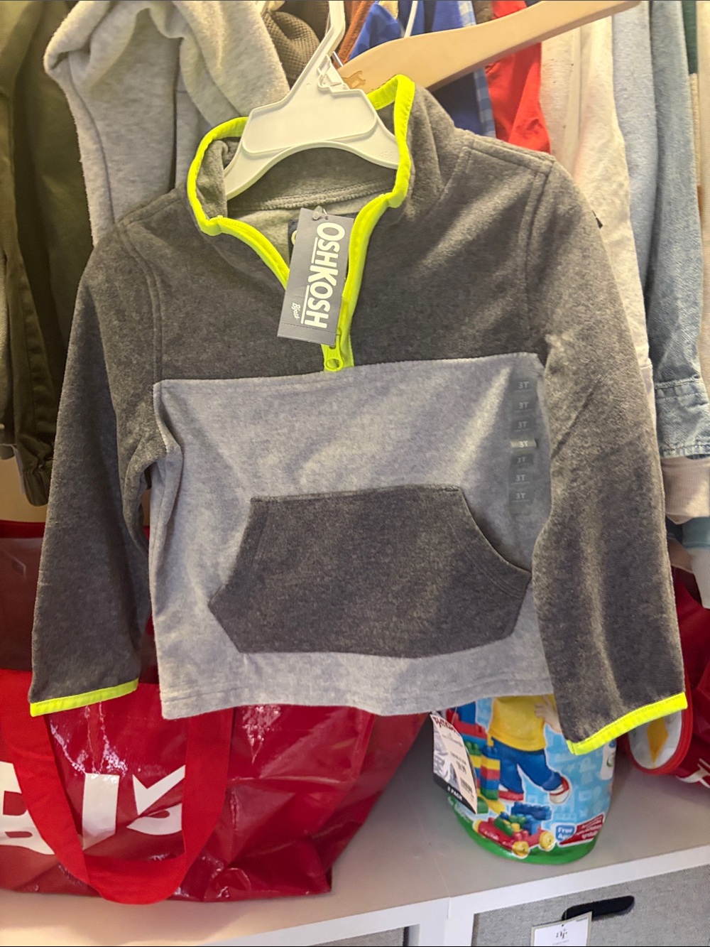 OshKosh Dark Gray & Light Gray Kids Half-Zip Pullover with Neon Yellow Trim